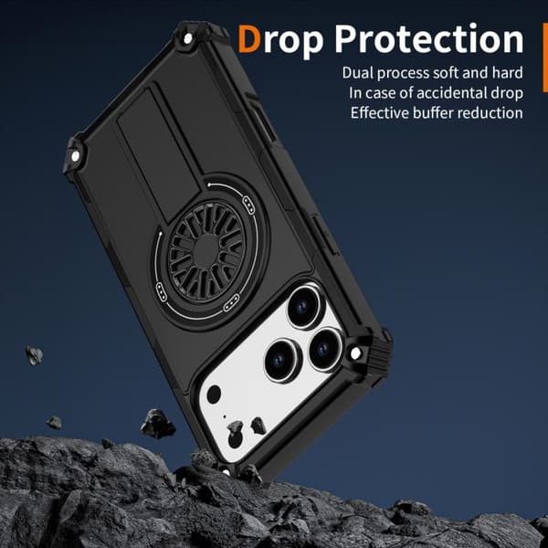 iPhone 18 Pro Max / iPhone 17 Pro Max Shockproof Kickstand Metallic Shaft MagSafe Skal Svart