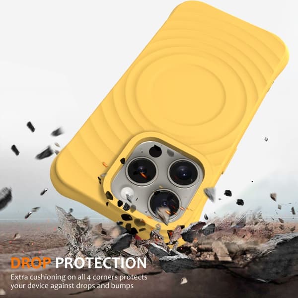 iPhone 16 Pro Wave Texture MagSafe Magnetisk Flytande Silikon Skal Gul