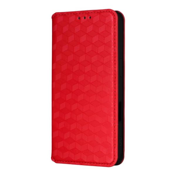iPhone 18 Pro / iPhone 17 Pro Skal läderfodral med kubisk rutmönster Röd