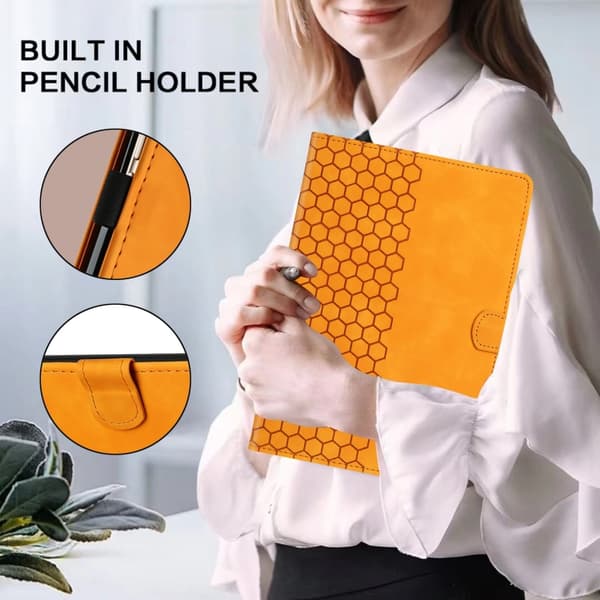 Samsung Galaxy Tab A7 Lite T220 Honeycomb Prägad Läderfodral Gul