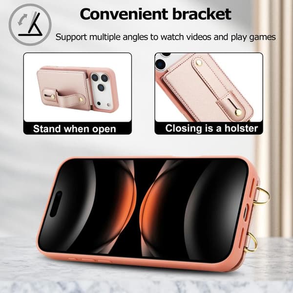 iPhone 18 Pro Max / iPhone 17 Pro Max Skal med Vertikal Flip och Lång Lanyard Roséguld