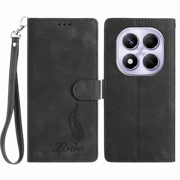 Redmi Note 14 Pro 4G - Embossed Feather Leather Mobilskal med Skinnkänsla Svart
