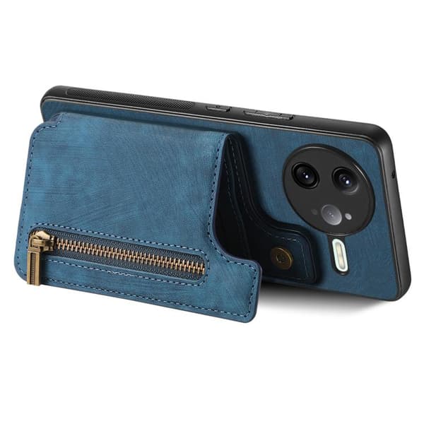 Redmi K80 Pro / Poco F7 Ultra - Retro Läder Zipper Plånboksfodral Blå