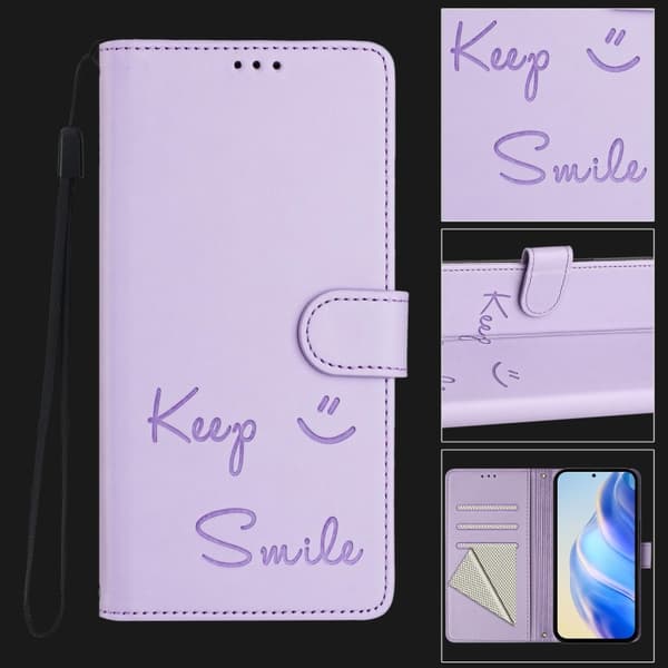 Redmi Note 14 5G - RFID Läderfodral med Smile Embossing Ljuslila