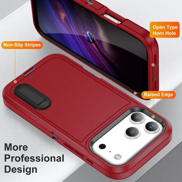 iPhone 18 Pro Max / iPhone 17 Pro Max Skal - robust PC + silikon med hållare Röd + Svart
