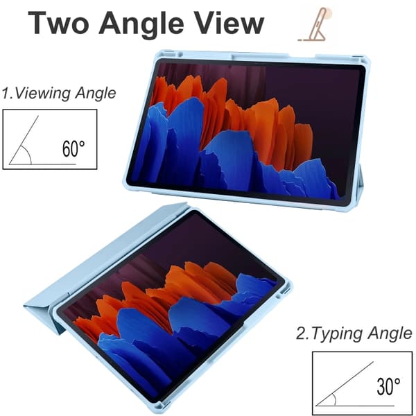 Samsung Galaxy Tab S7+ 3-faldig Smart Läderfodral Isblå