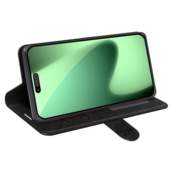 iPhone 18 Pro Max / iPhone 17 Pro Max Skal Läderfodral med R64 Textur och Horisontell Vändning Svart