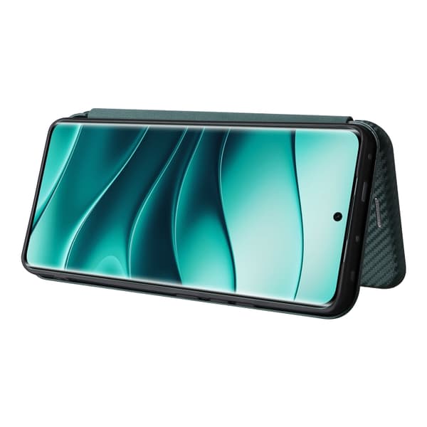 Redmi Note 14 Pro 4G Global - Flip Läderfodral med Kolfibertextur Grön