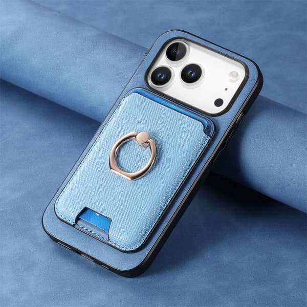 iPhone 18 Pro / iPhone 17 Pro Retro Korsläder Kortväska MagSafe Skal Blå