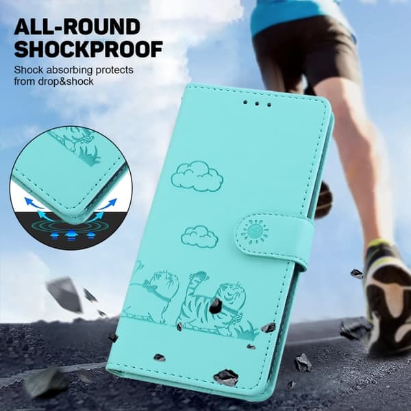 Redmi Note 14 Pro / Note 14 Pro+ 5G Söt Katt RFID Läder fodral Grön