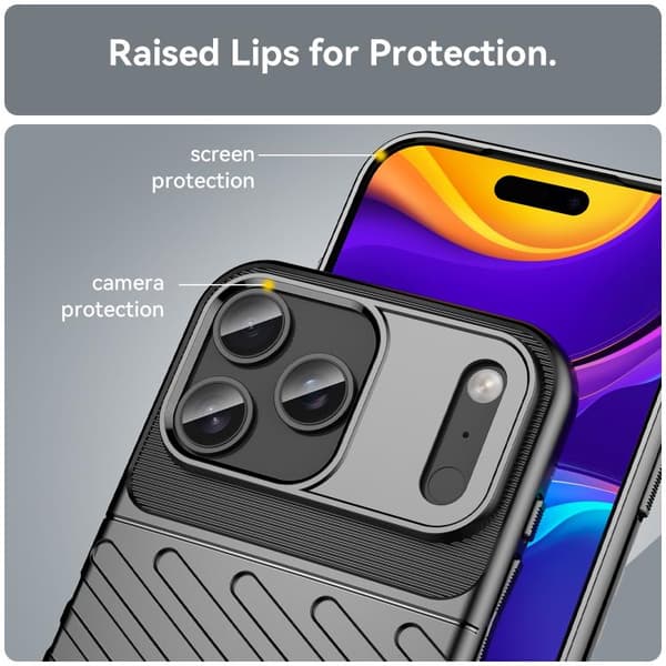 iPhone 18 Pro Max / iPhone 17 Pro Max Skal med Thunderbolt och Stötabsorberande Mjuk TPU Svart
