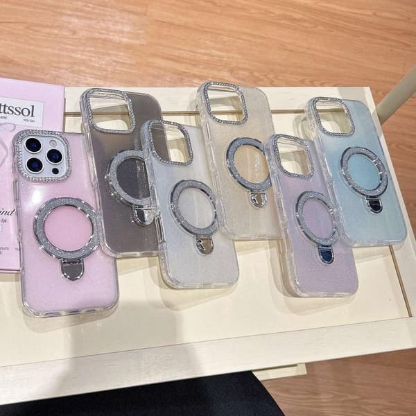 iPhone 17 Skal med Gradient Glitter Diamanter och MagSafe Ljusblå