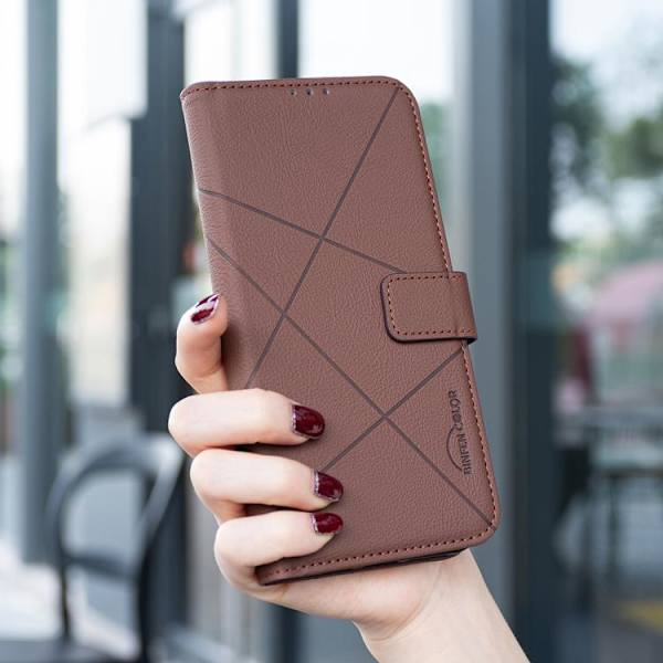 för Pixel 9a Geometrisk Mönster RFID Läderfodral Brun