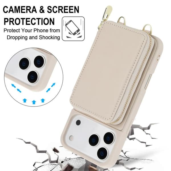 iPhone 18 Pro Max / iPhone 17 Pro Max Skal med Crossbody Dragkedja och RFID Kortficka Aprikos