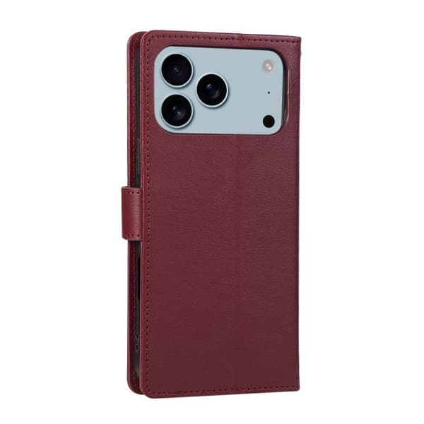 iPhone 17 Pro Max Skal Läderfodral med 3 Kortfack och Multifunktion Vinrött