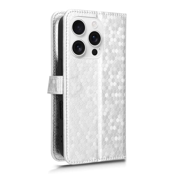 iPhone 16 Pro Max Skal Läder med Honungskombination Dot Textur Silver