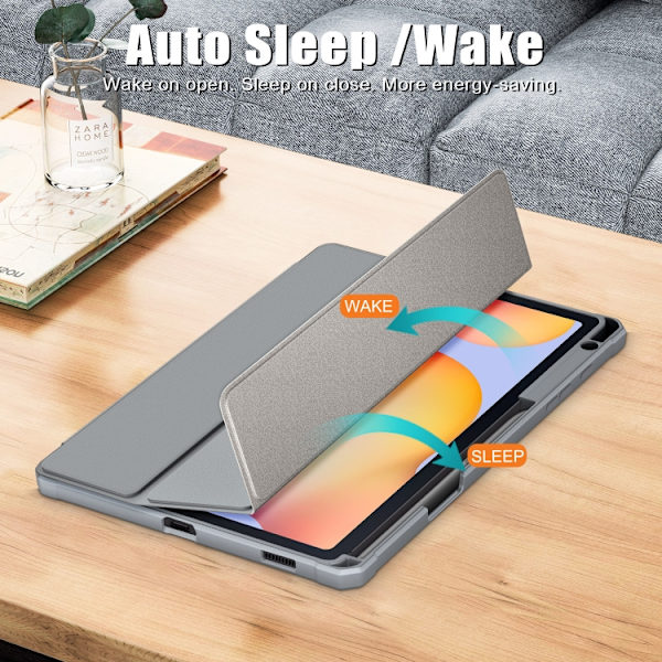 Samsung Galaxy Tab S6 Lite 3-Fold Smart Läderfodral Grå