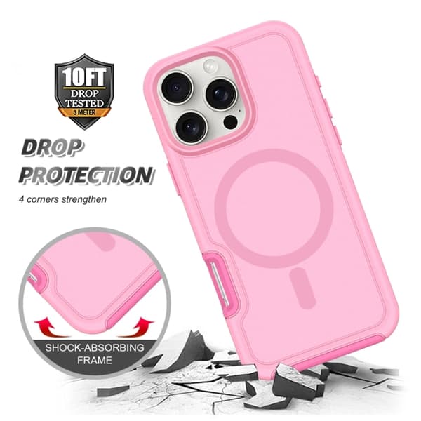 iPhone 16 Pro Max Shockproof MagSafe Armor PC Hybrid TPU Skal Lila Rosa