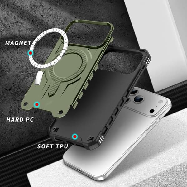 iPhone 18 Pro Max / iPhone 17 Pro Max Skal med MagSafe TPU Hybrid PC Armégrön