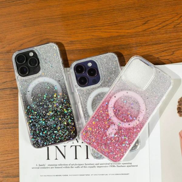 iPhone 16 Pro Max Gradient Glitter Stjärnig MagSafe Skal Gradient Silver