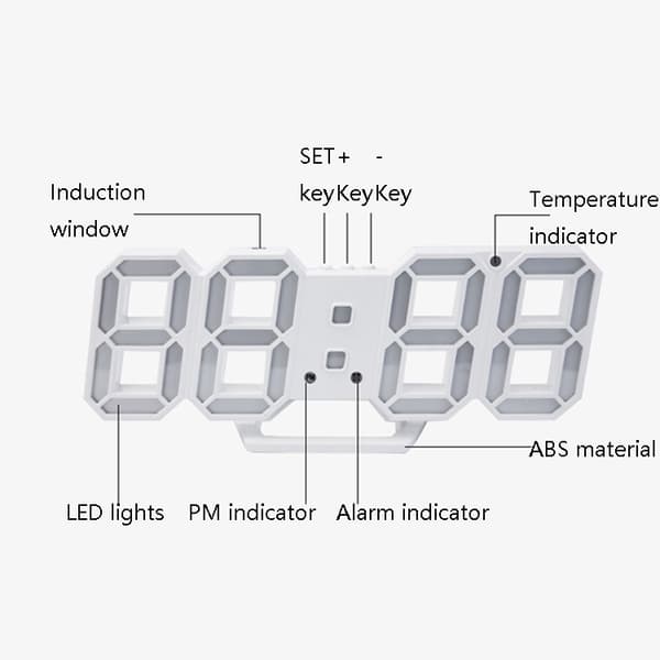 6609 3D Stereo LED-väckarklocka Vardagsrum 3D Väggklocka, Färg: Vit