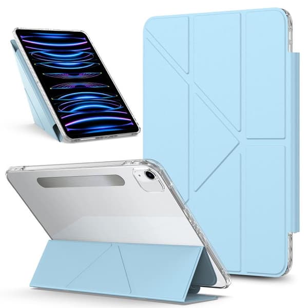 iPad Air 13 2025 / 2024 / Pro 12.9 2018 Skal - Avtagbart Bakshell Fällbart Ställ Smart Tablet Läderfodral Ljusblå