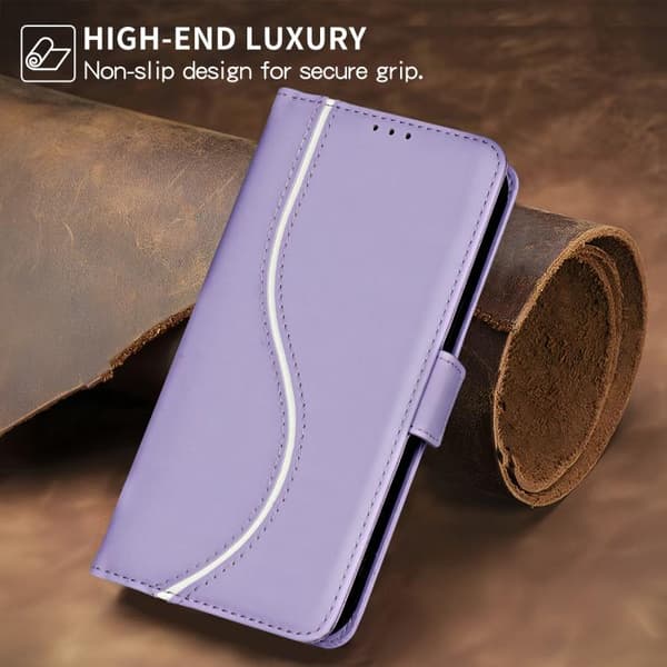 iPhone 17 Pro Skal läderfodral med sidobuckle S-kurva Purpur
