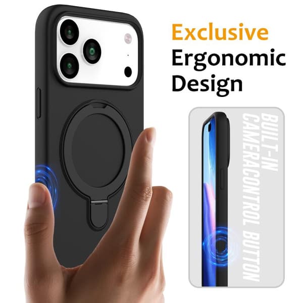 iPhone 18 Pro Max / iPhone 17 Pro Max Skal - Flytande Silikon med MagSafe Magnetisk Ringhållare Svart