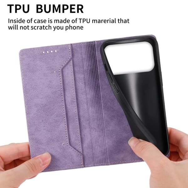 iPhone 18 Pro / iPhone 17 Pro Skal läderfodral - solid färg med magnetisk RFID Purpur