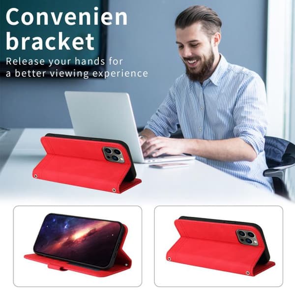 iPhone 18 Pro / iPhone 17 Pro Skal Läderfodral - Livets Träd Design Röd