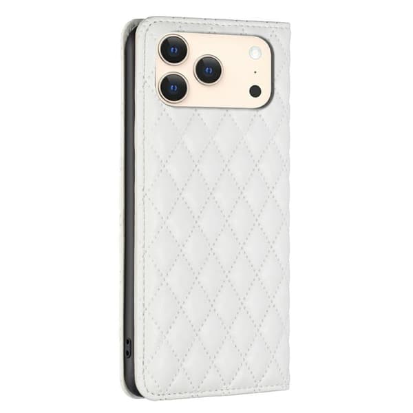 iPhone 18 Pro / iPhone 17 Pro Diamantgaller Magnetisk Läder Flip Skal Vit