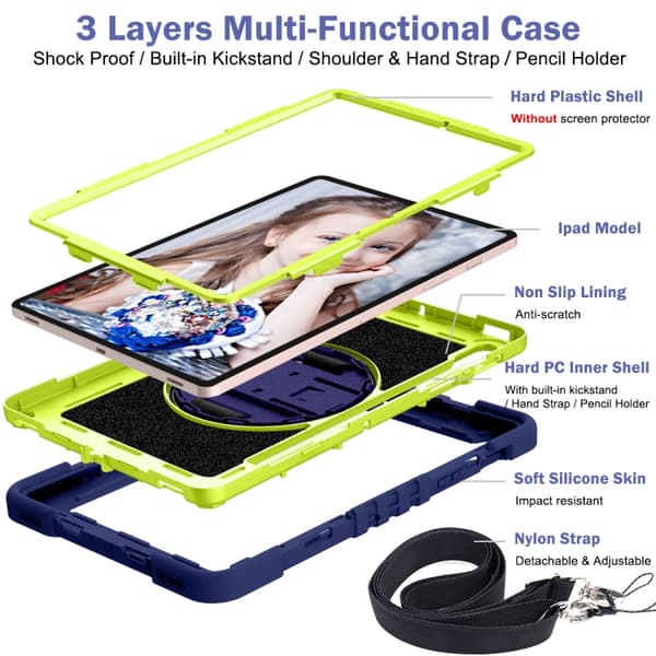Samsung Galaxy Tab S7/S8 360° Rotationsfodral i Silikon + PC Marinblå+Gulgrön