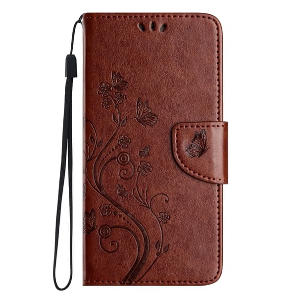 Redmi Note 14 5G - Flip Läderfodral med Fjärilsblomsterdesign Brun