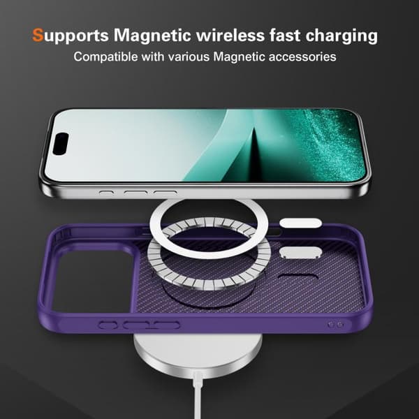iPhone 18 Pro Max / iPhone 17 Pro Max Skal med Kolfiberstruktur och MagSafe Purpur