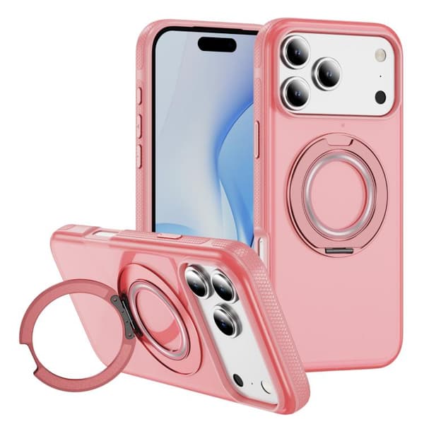 iPhone 18 Pro Max / iPhone 17 Pro Max Skal - Translucent PC Gear Holder med C MagSafe Ljusrosa + Rosa