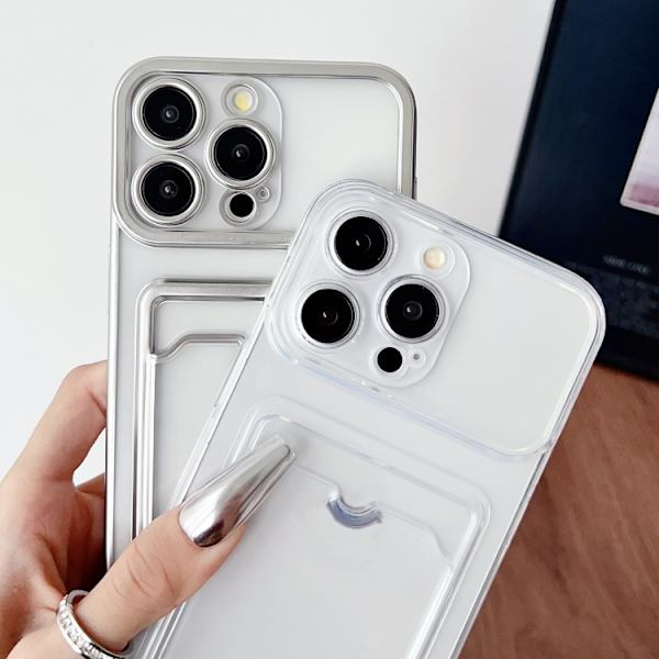 iPhone 16 Pro Max Electropläterad Kortväska TPU Skal Silver