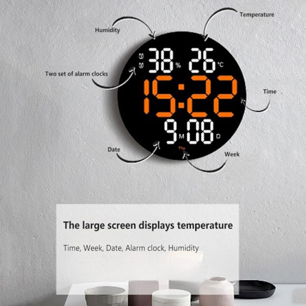 10-tums LED digital väggklocka 2-färgs stor skärm elektronisk klocka med temperaturvisning (grön)