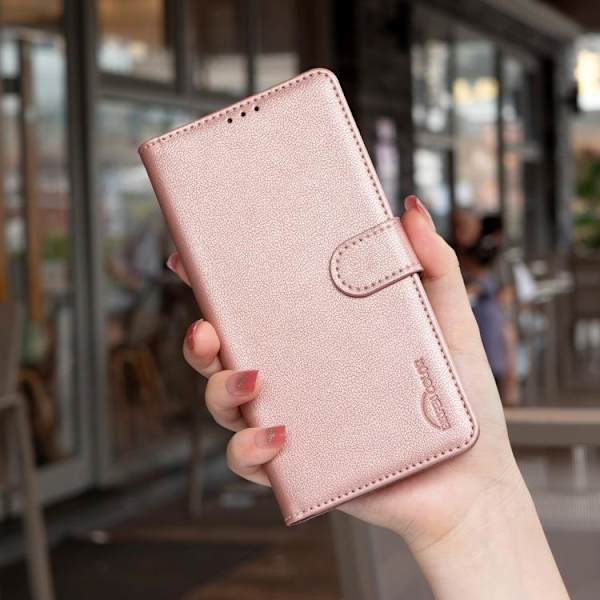 iPhone 17 Pro Max Skal läderfodral med Litchi-textur och RFID-antitheft Guld