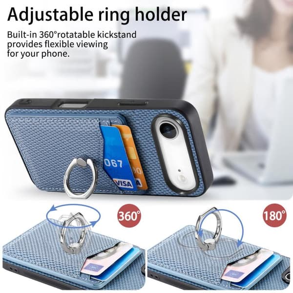 iPhone 17 Air Skal - Kolfiber med Kortficka och Ring Blå