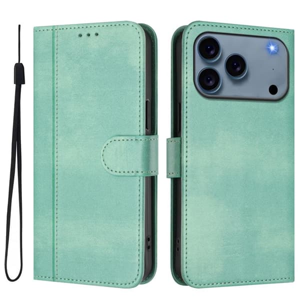 iPhone 18 Pro / iPhone 17 Pro Skal Läderfodral med Retro Linjefog Mintgrön