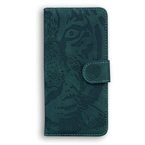 iPhone 18 Pro Max / iPhone 17 Pro Max Skal läderfodral med tigerprägling Grön