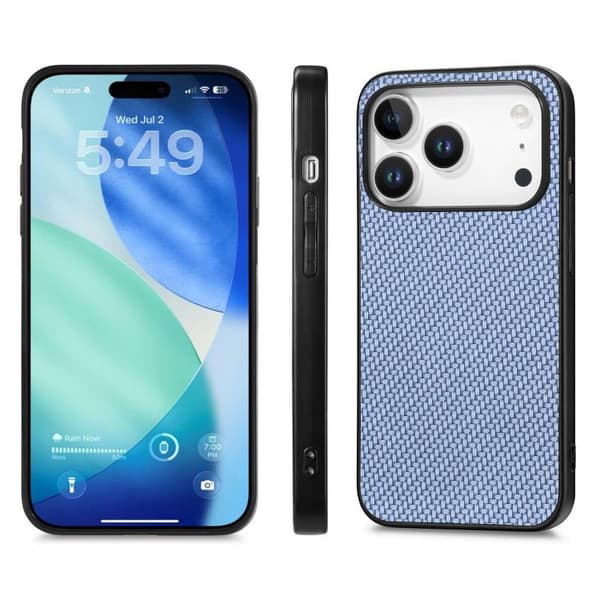 iPhone 18 Pro Max / iPhone 17 Pro Max Skal - kolfibertextur och läder Blå
