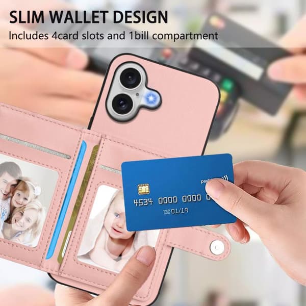 iPhone 17 Skal med RFID-säkerhet och kortfack Rosa