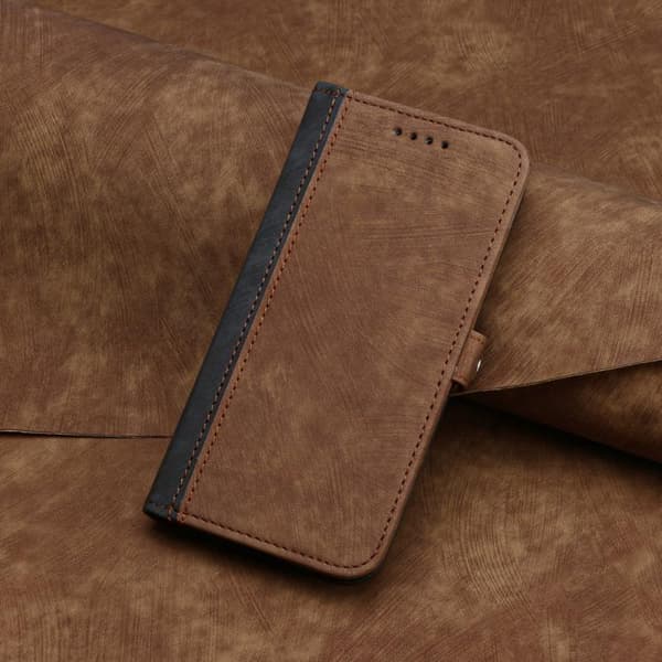 Redmi Note 14 4G - Läderfodral med Sidobuckle och Dubbelvikts Handrem, Brun