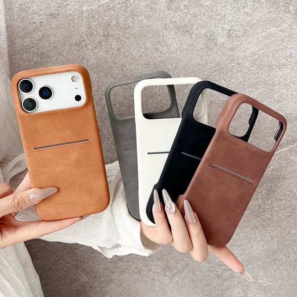 iPhone 18 Pro Max / iPhone 17 Pro Max Skal - fårskinn med kortfack Grå