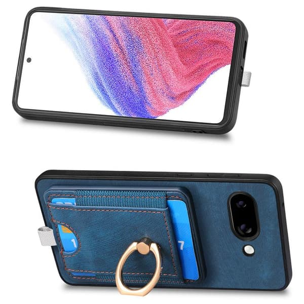 för Pixel 9a Fodral i Retro Splitbar Magnetisk Läder med Kortfack Blå