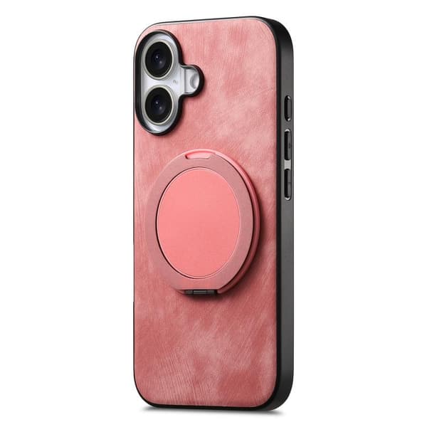iPhone 17 Retro Läder Rotations Rund Skal Rosa