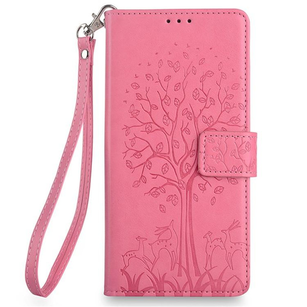 Redmi Note 14 4G - Trä & Älg Prägling Läderfodral Rosa