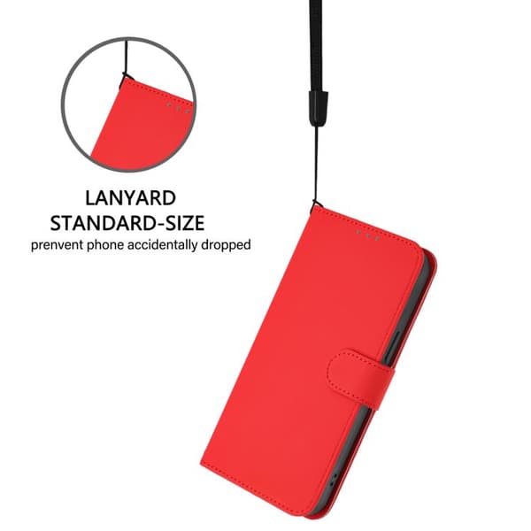 iPhone 17 Air Skal läderfodral med lanyard - solid färg Röd