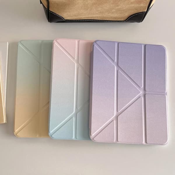 iPad Pro 11 2024 Skal i Regnbågsgradient Y-Fold Läderfodral Gradient rosa